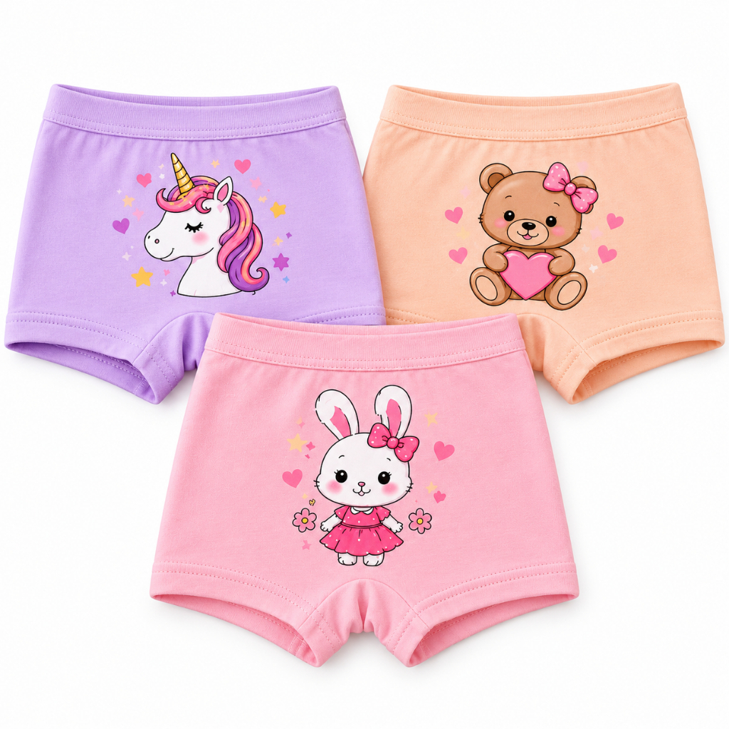 Kit 3 Calcinhas Boxer Infantil Menina 100% Algodão Shortinho Estampado Confortável