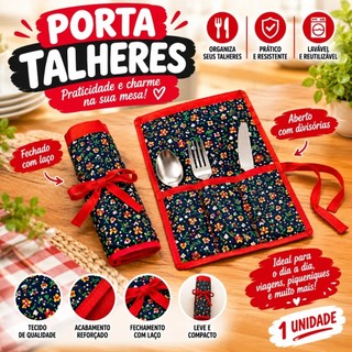 Porta Talher Estojo Tecido Portátil Impermeável Organizador Bolsa Necessaire Viagem Cozinha Camping