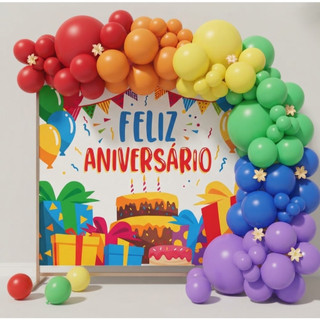Kit 103 Balões Coloridos com Painel N°18"10"5"+Fita+Cola - Arco de Balões Desconstruídos