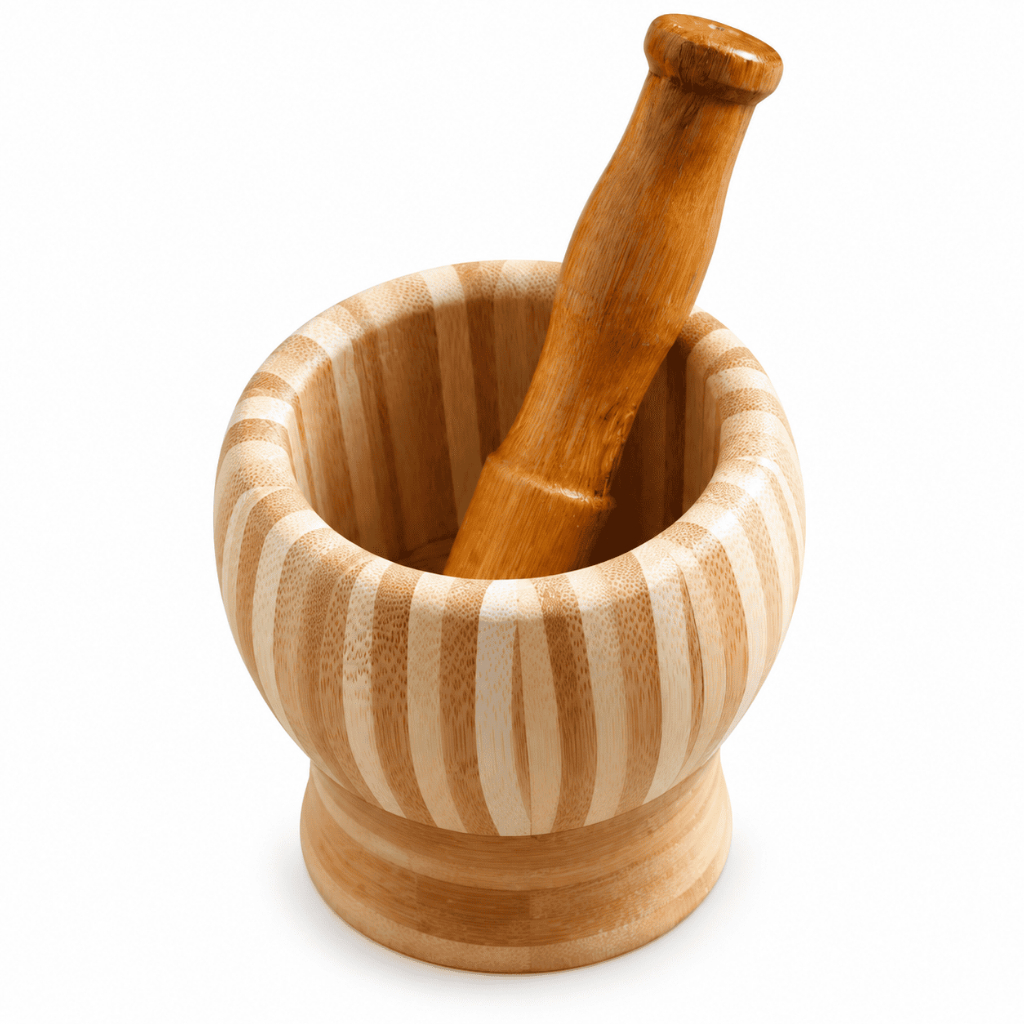 Pilão de Bambu Socador Alho Cebola Temperos Ervas Especiarias Gengibre Pimenta Cozinha