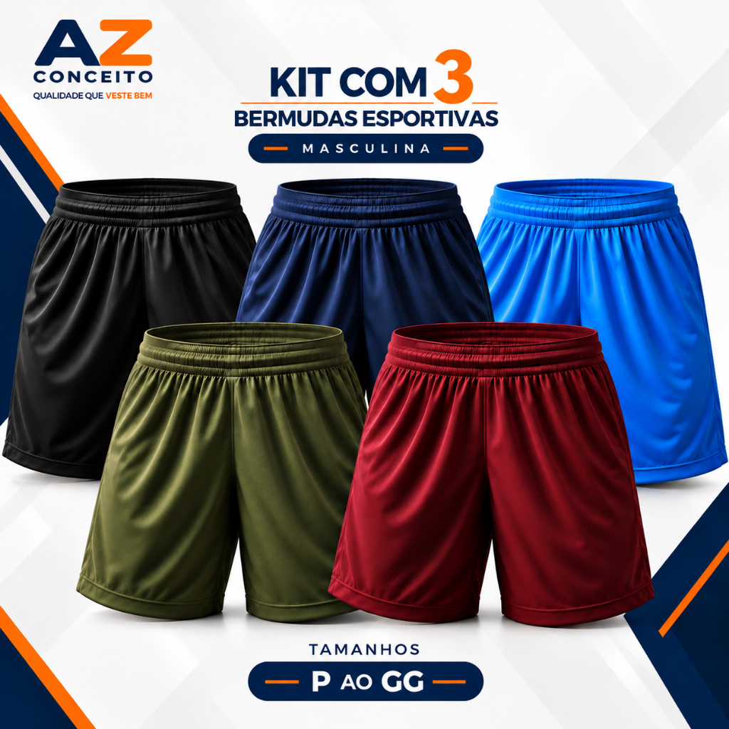 Kit 3 Bermudas Masculina Todas As Cores Short Calção Futebol Academia Praia Caminhada Lazer