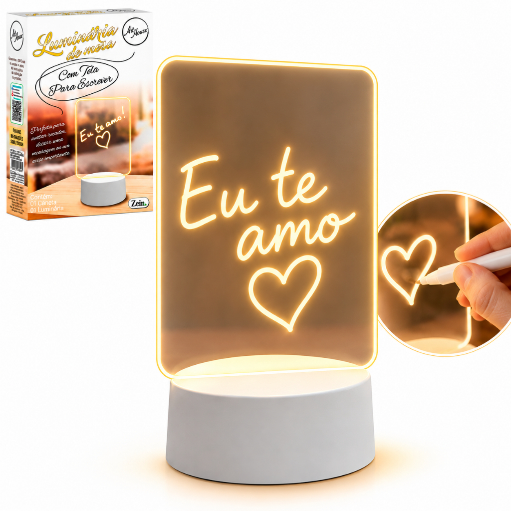 Luminária Led Lousa de Mesa Para Escrever Frases Recados Com Caneta Cabo USB