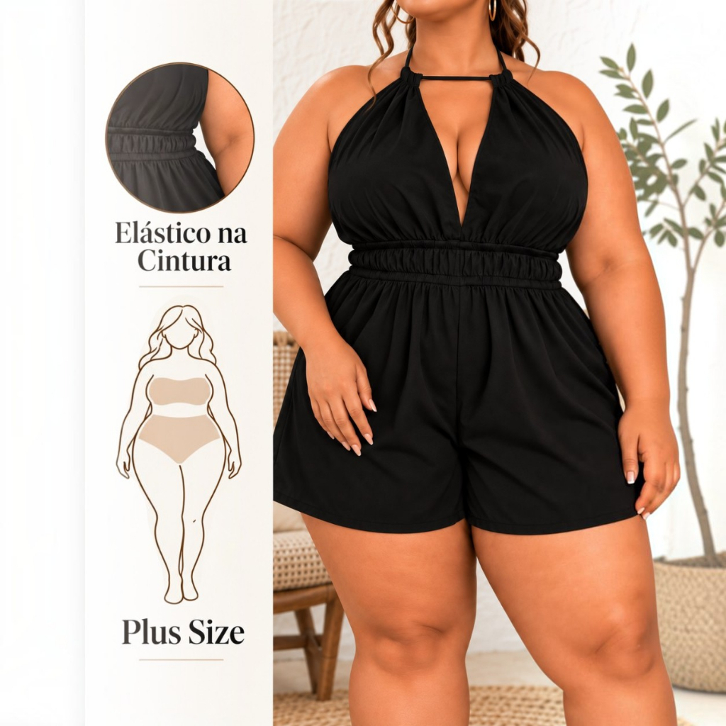 Macacão LANÇAMENTO Macaquinho Plus Size Feminino Macaquinho Feminino Verão Macacão Curto Plus Size