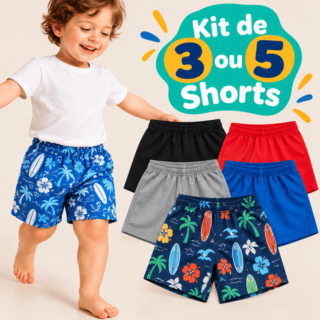 Kit 3 e 5 Bermuda Tactel Infantil Shorts Menino Sortidos Praia Moda Verão