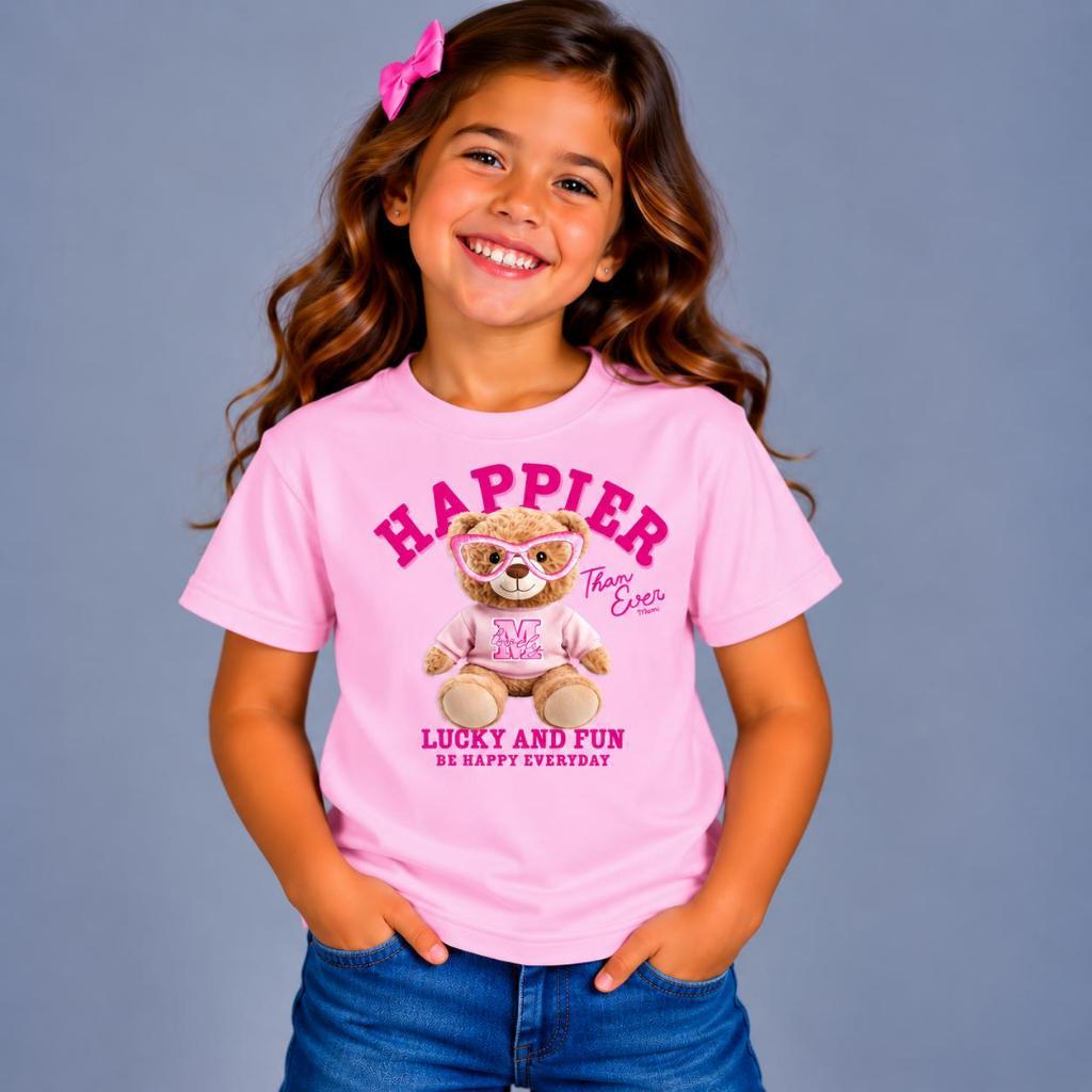 Camiseta Infantil Menina Ursinho Rosa 100% Algodão Premium Camisa Feminina Infantil Presente - Envio Imediato