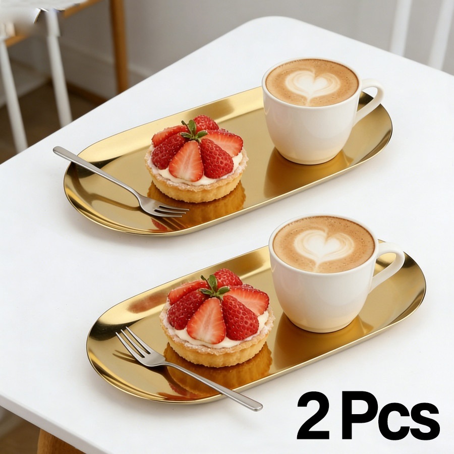 Kit 2 Bandeja Aco Inoxidavel Luxo Decorativa para Jóias Alimentos Dourado
