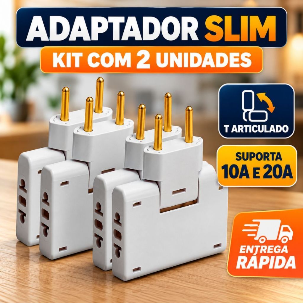 adaptador tomada Articulado Dobrável Deslocado Universal 3 entradas 110V/220V 10A Resistente Bivolt
