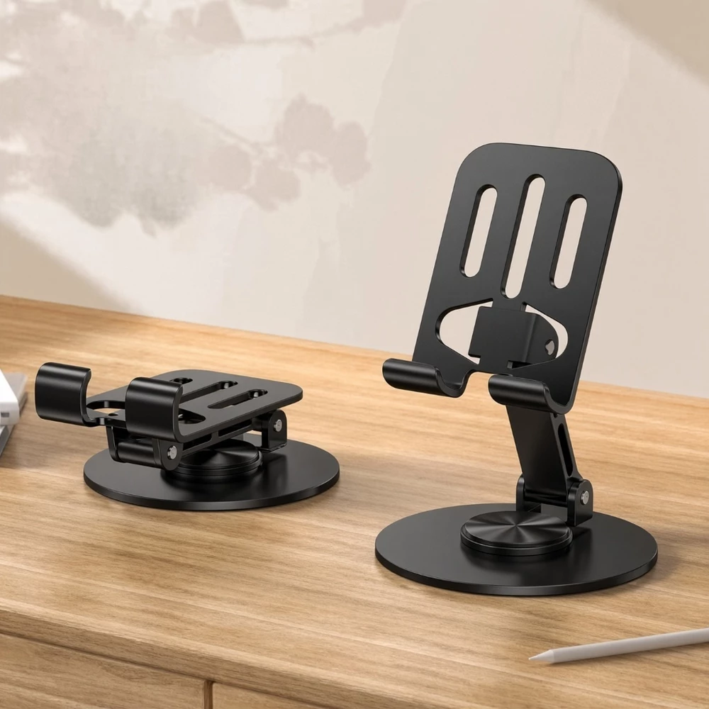 Suporte Espaço Alumínio de Mesa Base Rotatória Ajustável 360º Para Smartphones e Tablets DP