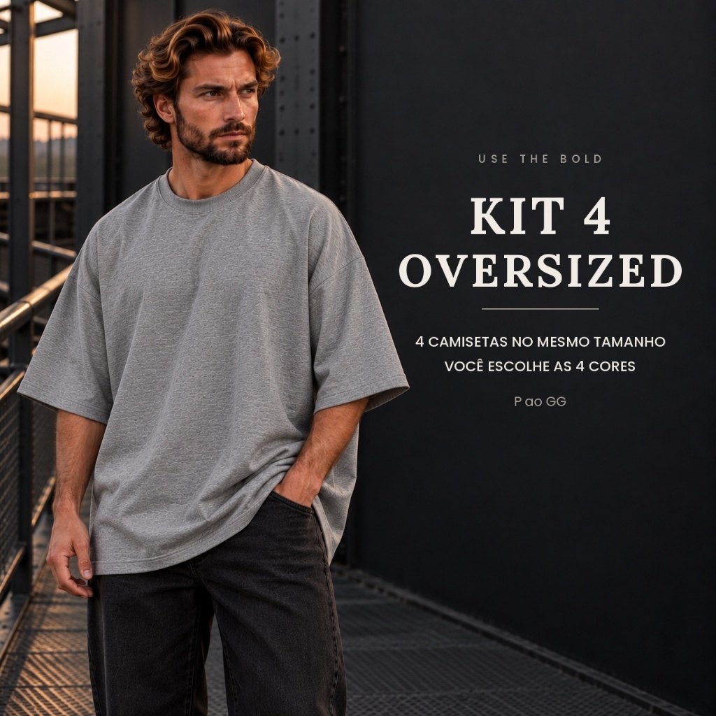 Kit 4 Camisetas Oversized Masculina Streetwear Camisa Blusa Larga Básica P ao GG 100% Algodão Lisa Combo