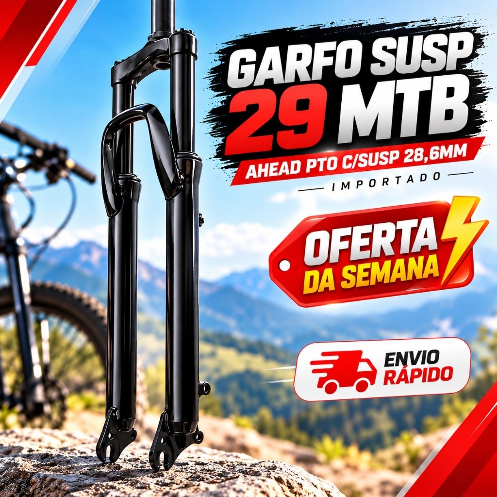 Garfo Suspensão Bike Aro 29 MTB Ahead 28,6mm Preto Garfo Dianteiro com Suspensão para Bicicleta Mountain Bike