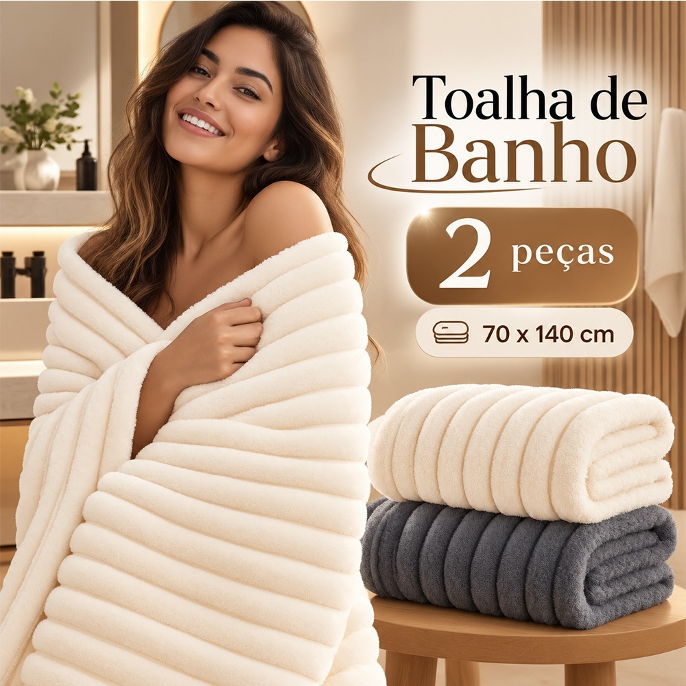 Kit 2 Toalha Banho Microfibra Coral 90x170 cm Felpuda Macia Alta Absorção Não Solta Fiapos Conjunto para Casal