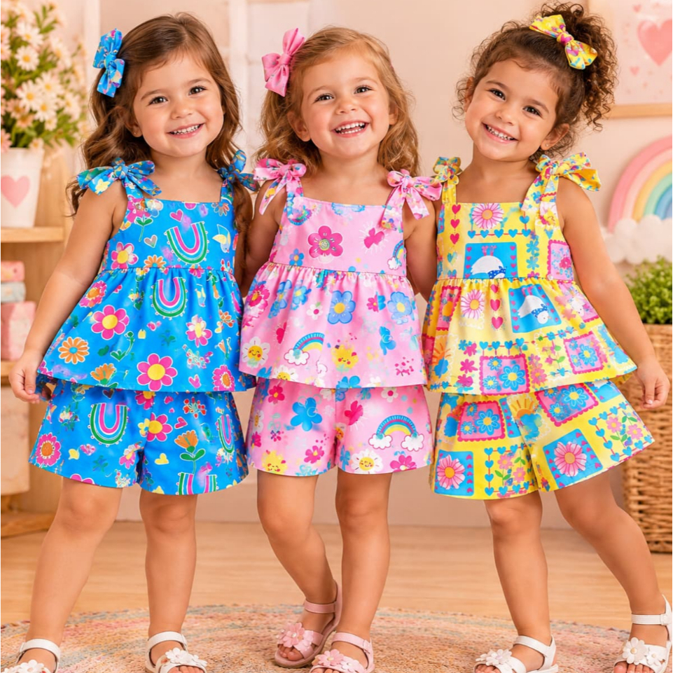 CONJUNTO DE MENINA SOLTINHO E CONFORTAVEL COLORIDO MENINA PRINCESA ESTAMPADO ROUPA INFANTIL DE MENINA CRIANÇA