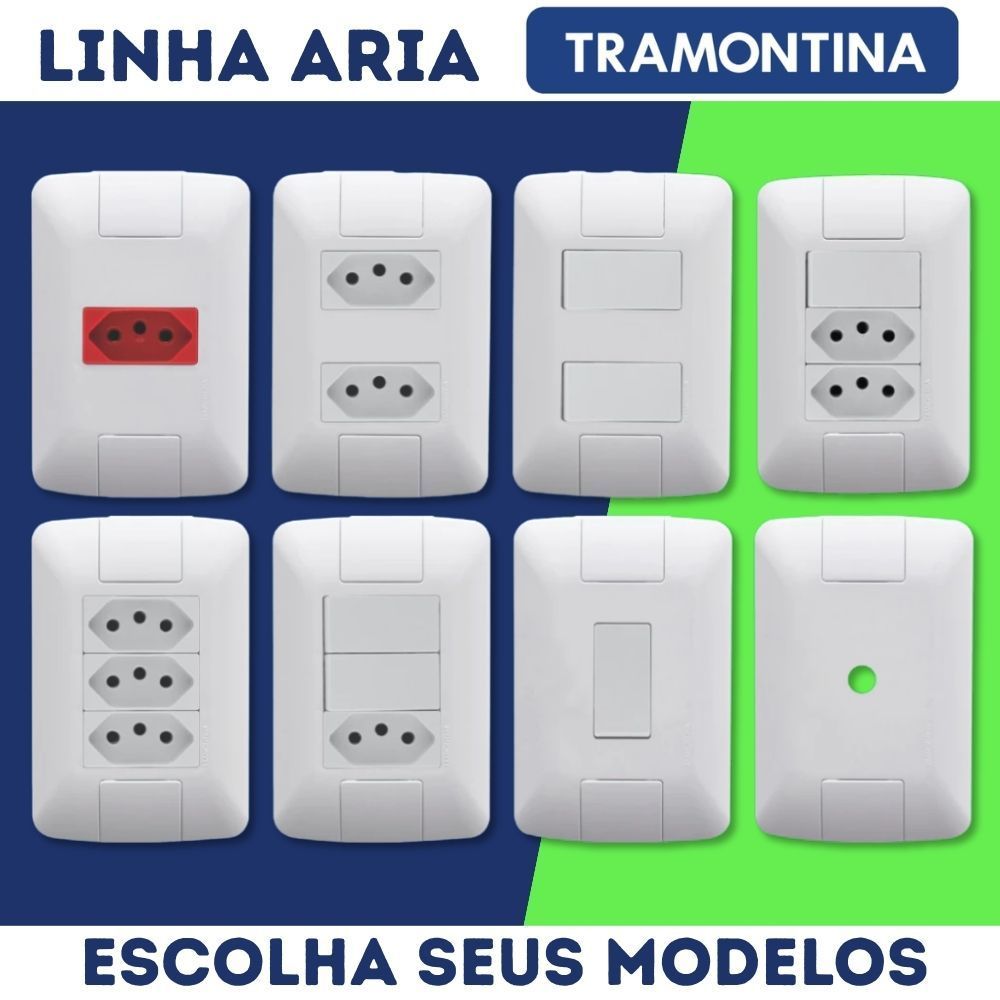 Tomadas e Interruptores Tramontina Linha Aria Tomada Dupla Interruptor com Tomada Linha Completa