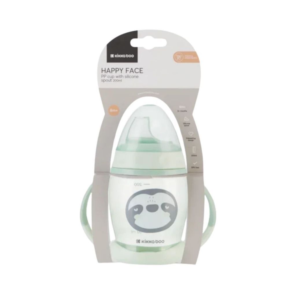 Copo de Transição com Bico de Silicone 200ml Happy Face Verde Menta
