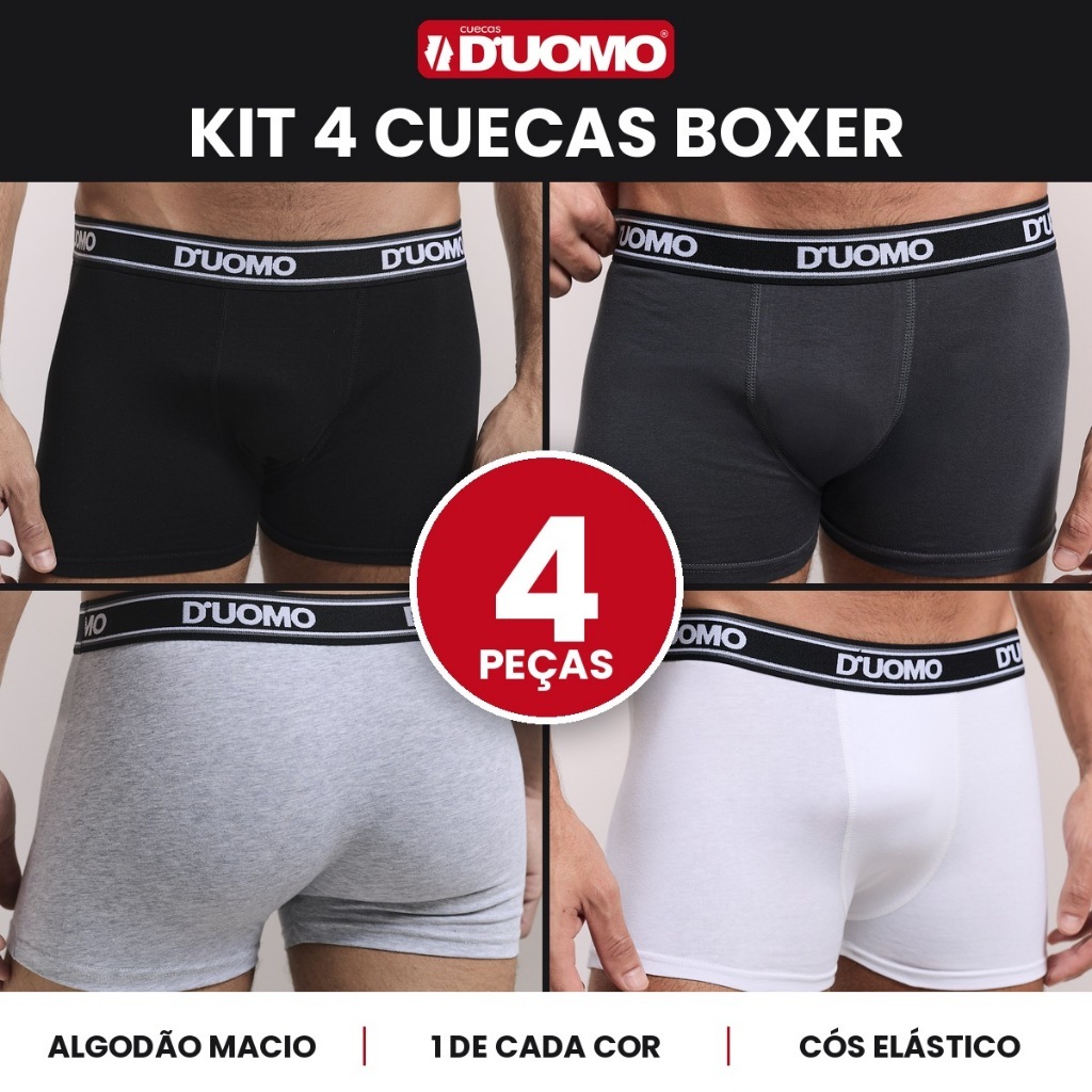 Kit 4 Cuecas Boxer em ALGODÃO Duomo Original