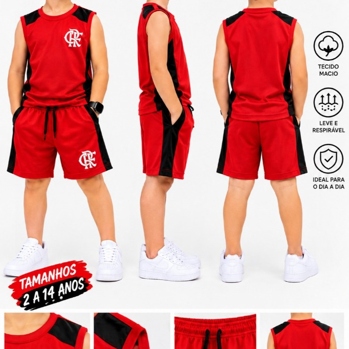 Conjunto Esportivo Infantil Masculino Menino Regata e Bermuda para Treino e Passeio