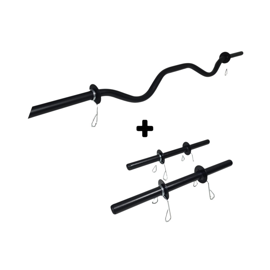 Kit barra W 1,16m + Par de halteres 40 cm com presilhas musculação academia