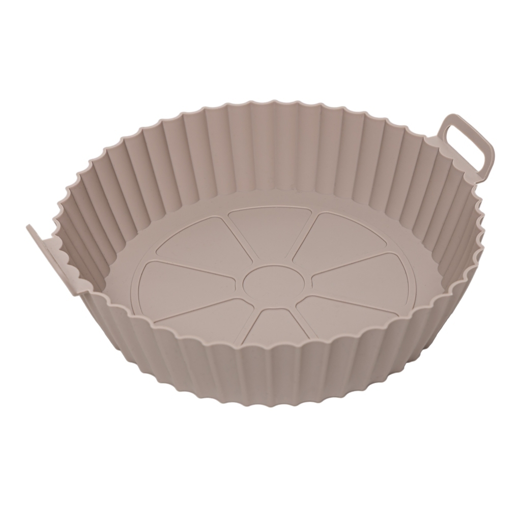 Forma Redonda para Air Fryer 21cm Silicone Bege Lyor para Assar Bolos Tortas Pães Receitas Cozinha Prática Antiaderente
