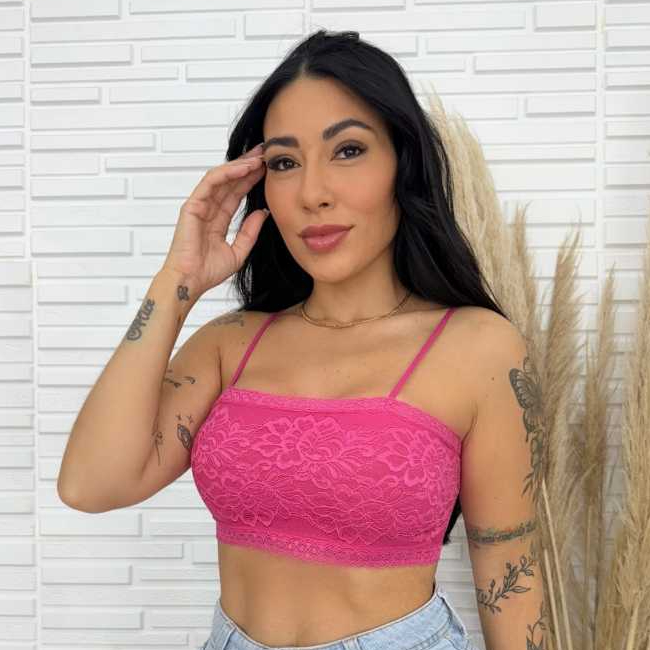 Top Faixa em Renda com Bojo-Topper Forrado Regata Nadador Cropped Feminino Blusa Renda Pilates Caminhada