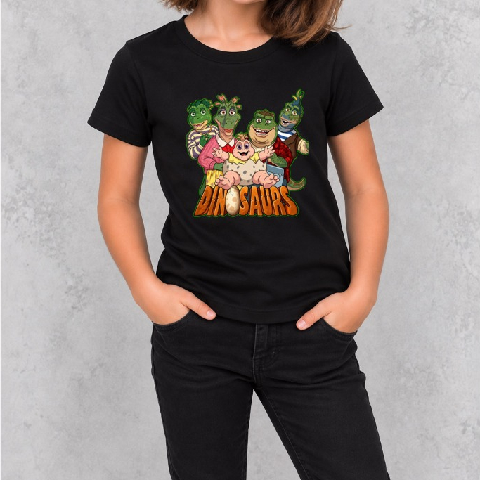 Camiseta Infantil Algodão Família Dinossauro Baby Cadê Mamãe Desenho Antigo Animado Criança Retro