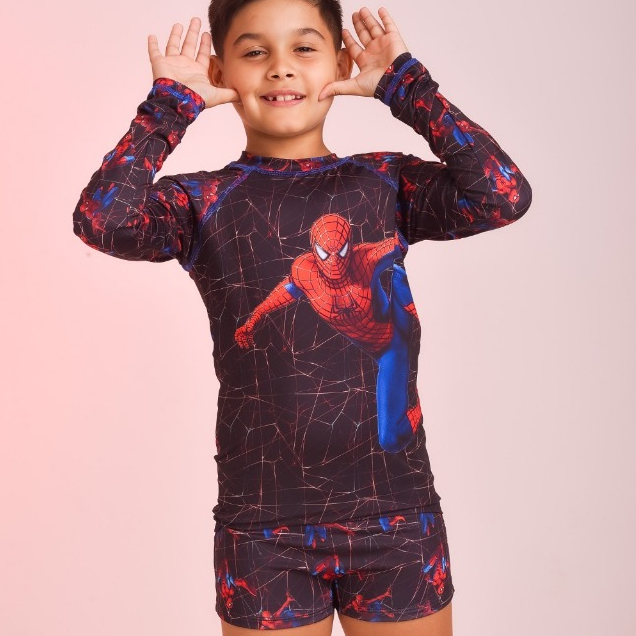 Conjunto blusa manga longa + sunga biquini menino moda praia infantil piscina, natação 2 ao 12 anos proteção uv 50