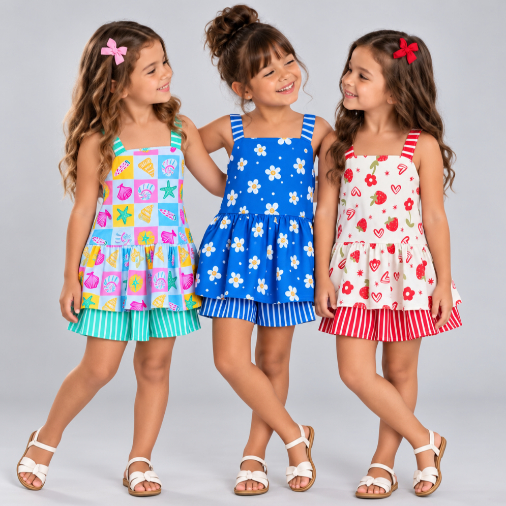 Conjunto Infantil Feminino Menina Estampado Shortinho Blusa Verão Estampas Sortidas