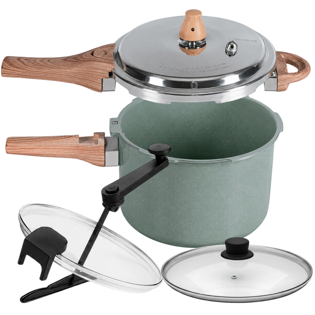 Panela de Pressão 3 em 1 Brinox 4,2L Brinox Botanika Indução Verde Com Tampa de Vidro e Pipoqueira