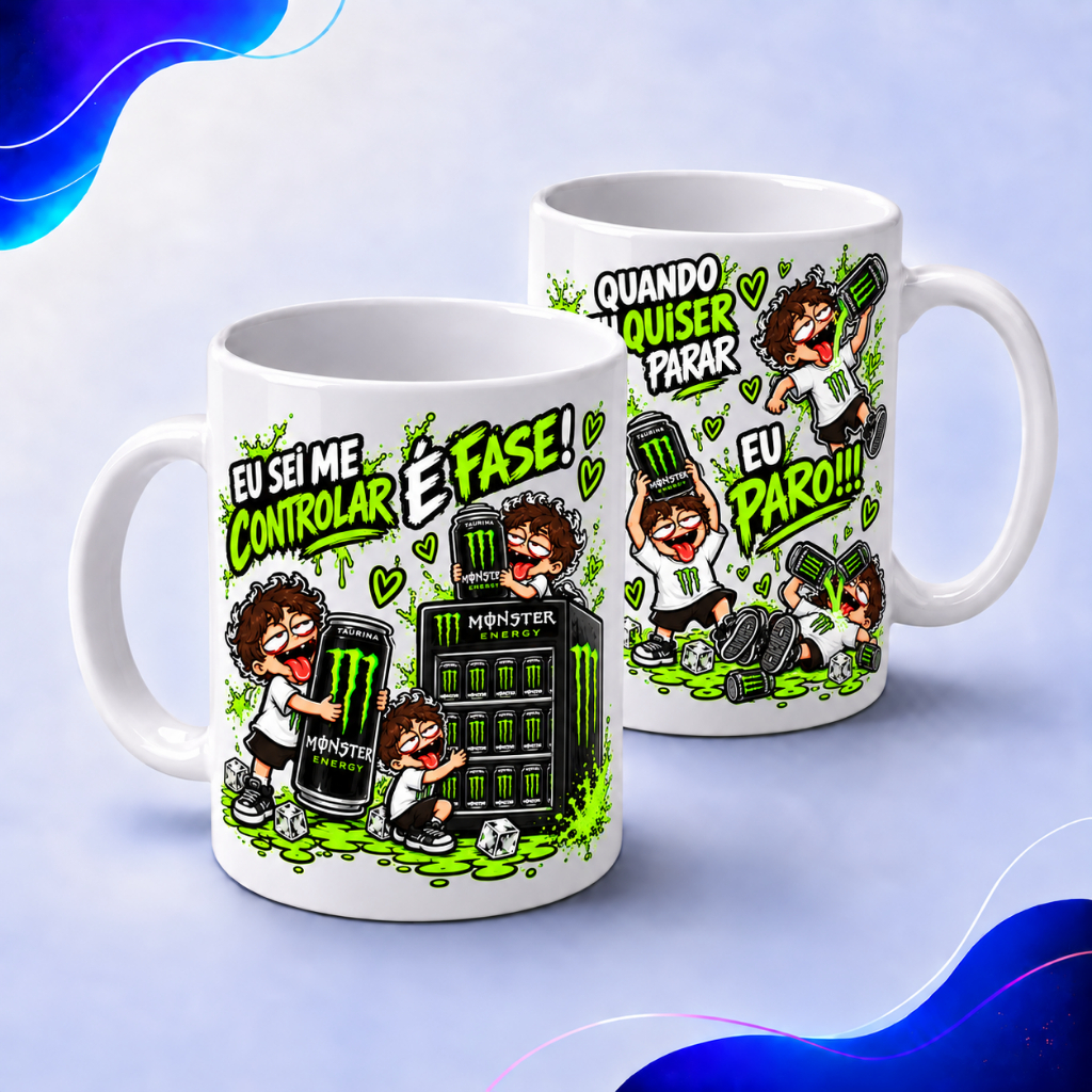 Caneca Monster Eu Sei Me Controlar Masculino Varias Cores Porcelana 325ml