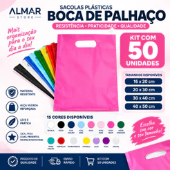Kit 50 Sacolas Plásticas PREMIUN Embalagem Para Roupas, Maquiagem , Acessórios e Sapatos mais de 15 cores