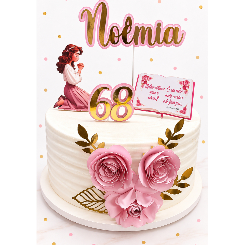Topo de bolo Personalizado Mulher orando 3D / Topo de bolo mulher de oração/ Topo de bolo Oração