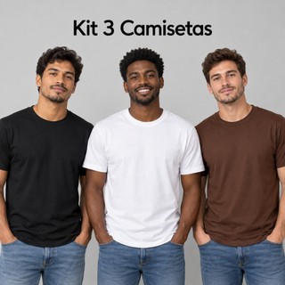 Kit 3 Camisetas Masculinas 100% Algodão Básicas Macias Respirável Uso Diário Alta Qualidade