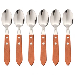 Colher Sopa Aço Inox Cabo Madeira Kit 6 Unidades Talher Café Chá Sobremesa Rústico Cozinha