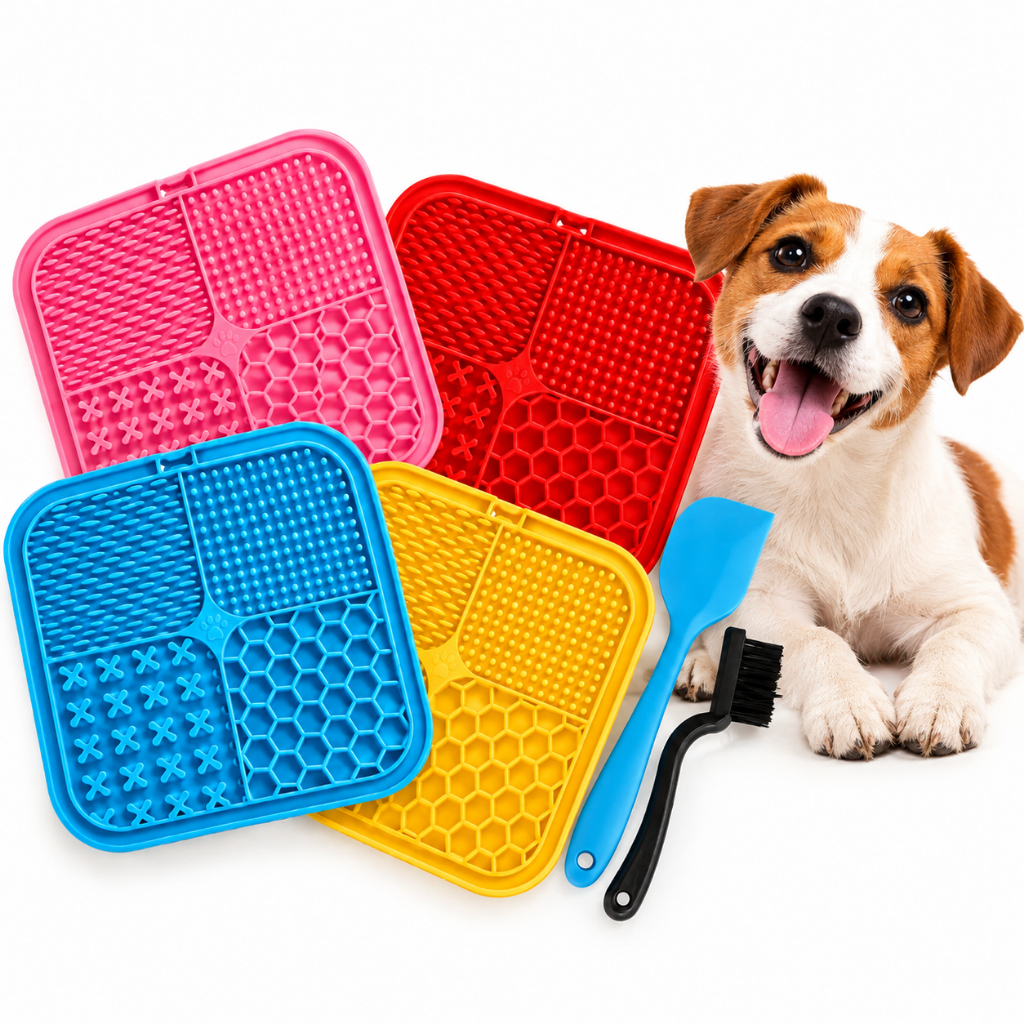 Tapete de Lamber c/ espátula e escova para Cachorro e Gatos com ventosa cores sortidas alivio da ansiedade higiene