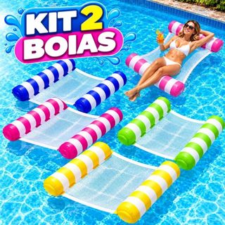 Kit 2 Bóia de Piscina Inflável com Rede Flutuante - Colchão de Água Reclinável e Confortável