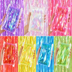 Kit 3 Cortinas Neon Metalizada Furta Cor 1x2m Enfeite 7 Cores Franja Decoração