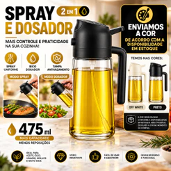Spray de Óleo e Dosador 2 em 1 Borrifador de Azeite Dosador Galheteiro Vidro para Air Fryer Cozinha