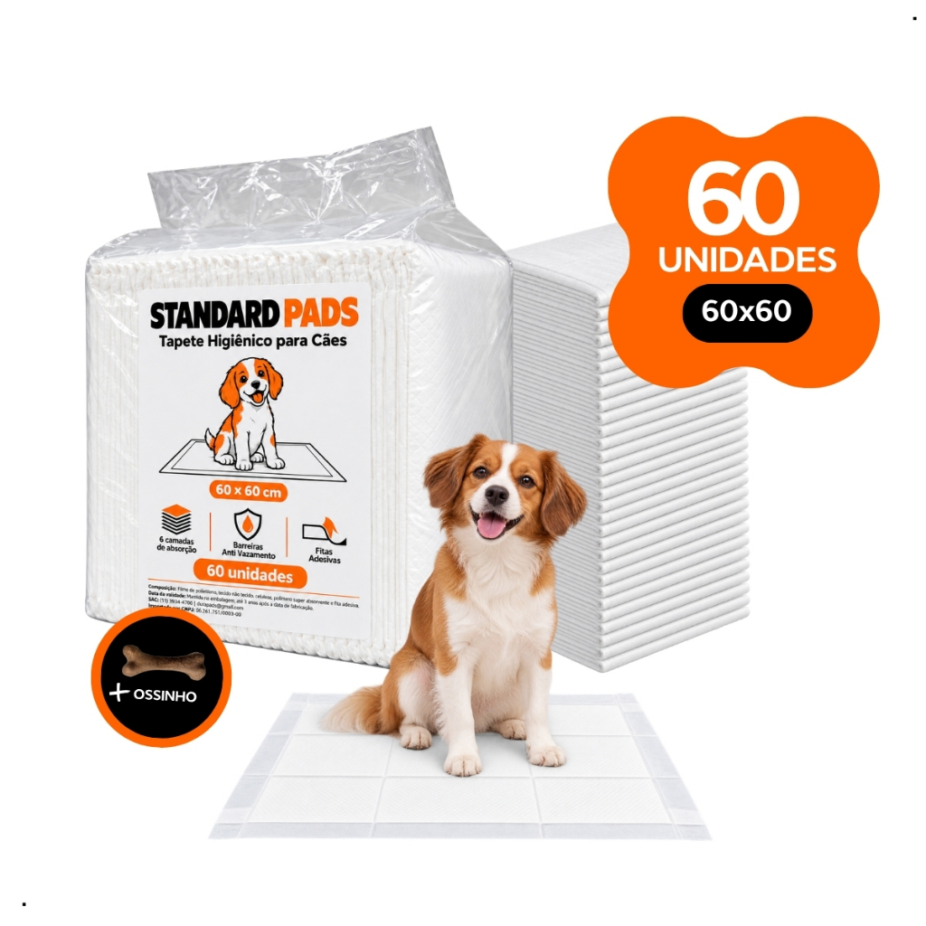 Tapete Higiênico para Cachorro 60x60cm Grande Pequeno Médio Adulto Idoso Fralda Pet Cão Dog Premium Rápida Absorção Fita