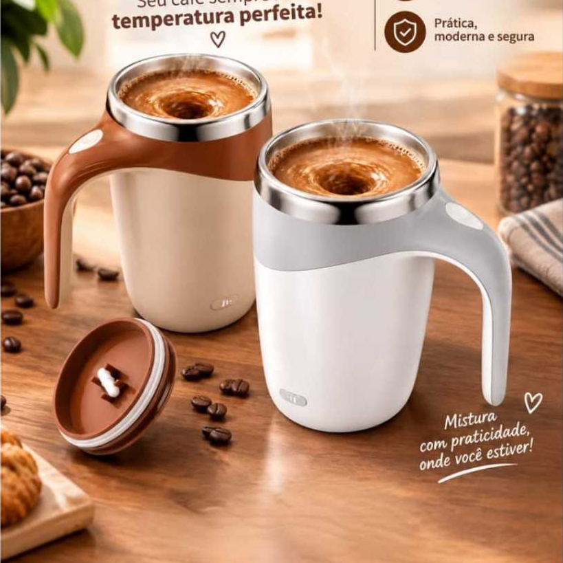 Caneca Mixer Elétrica Automática 380ml Inox com Misturador Portátil para Bebidas
