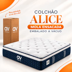 Colchão Queen Alice 158x198x30 cm Molas Ensacadas Embalado a Vácuo com Pillow Suporta 150kg por Pessoa - AV