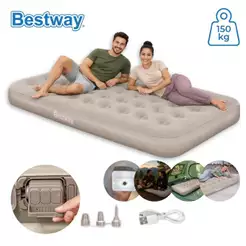 Colchão Inflável Solteiro Bomba Recarregável Elétrica Lítio USB + Lanterna 3 Níveis Para Camping e Casa Bestway