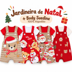 Conjunto Bebê Natal Jardineira e Body Menino Menina Feliz Natal