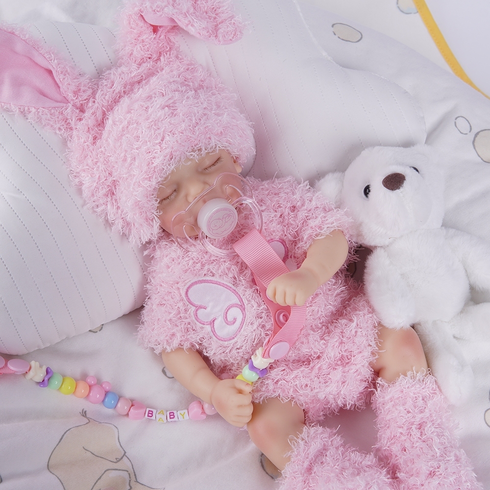 Bebê Reborn Silicone Sólido Realista Pintado 30cm Menina Olho fechado com Acessórios BRASTOY — imagem 2 de 2
