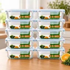 Kit 10 Potes de Vidro Herméticos 640ml Marmita 4 Travas para Freezer Air fryer Forno e Micro-ondas Super Vedação Fitness