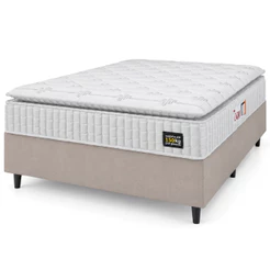 Cama Box Colchão Casal Espuma D45 Lazio Pillow Top 138x188x67cm Branco / Bege Hellen