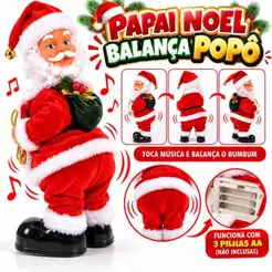 Papai Noel Boneco Musical Com Movimento Dança Meche Bumbum Música Decoração Natalina Promoção Natal Pilha