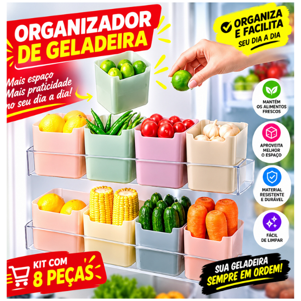Kit 8 Potes Organizadores de Geladeira Transparentes Cozinha Despensa Gavetas Mantimentos Multiuso