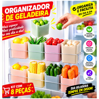 Kit 8 Potes Organizadores de Geladeira Transparentes Cozinha Despensa Gavetas Mantimentos Multiuso
