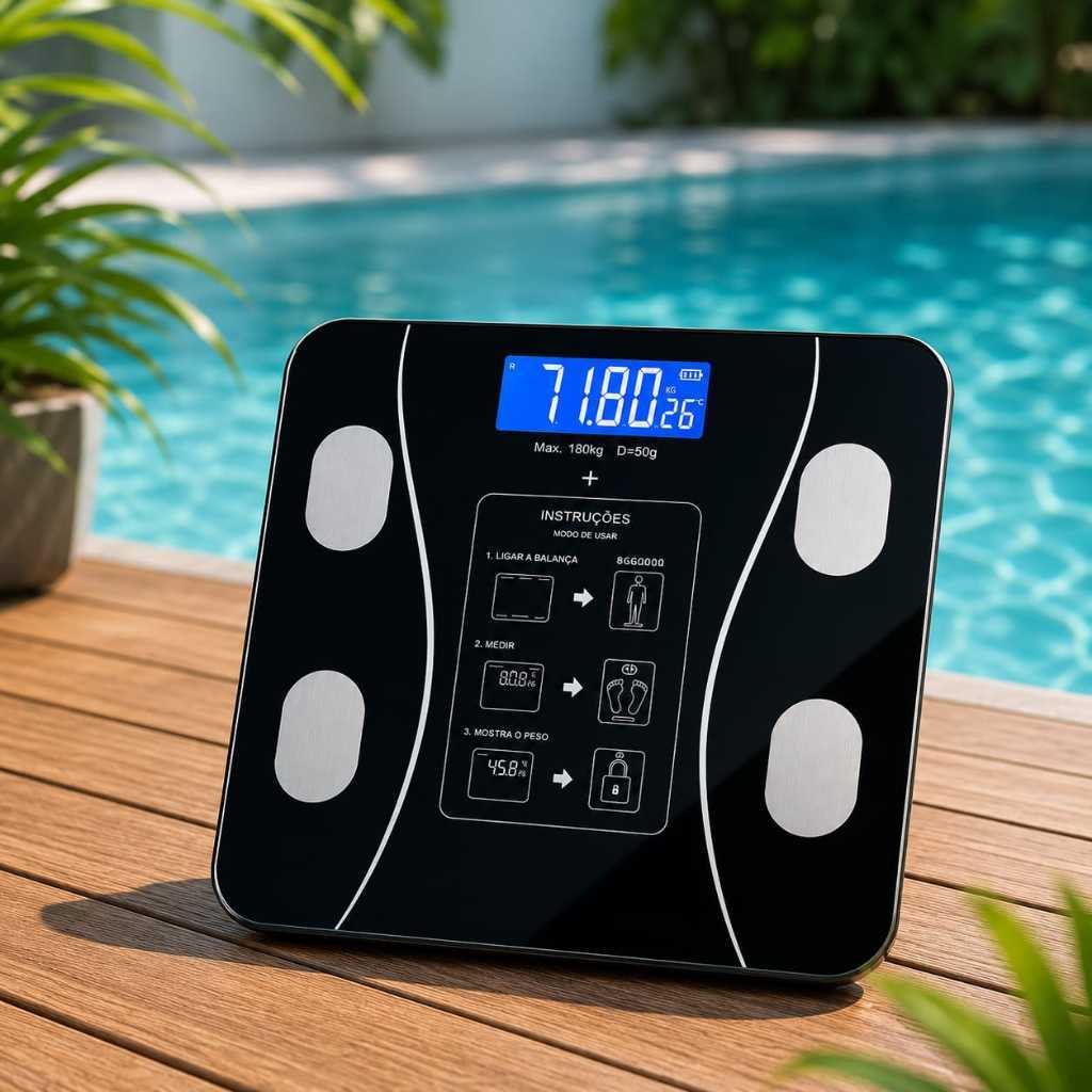 Balança Smart Corporal Bioimpedância com APP e Bluetooth Controle de Peso e IMC até 180 kg