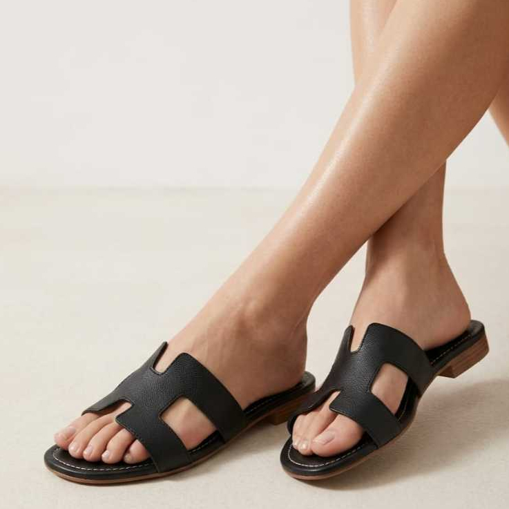 Sandália Rasteirinha Feminina Design H Estilosa Moda Primavera Verão Casual Moderna Confortável Antiderrapante