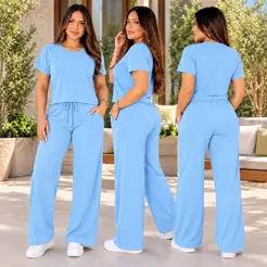 CONJUNTO FEMININO MOLETINHO PREMIUM CALÇA PANTALONA E BLUSA PRONTA ENTREGA